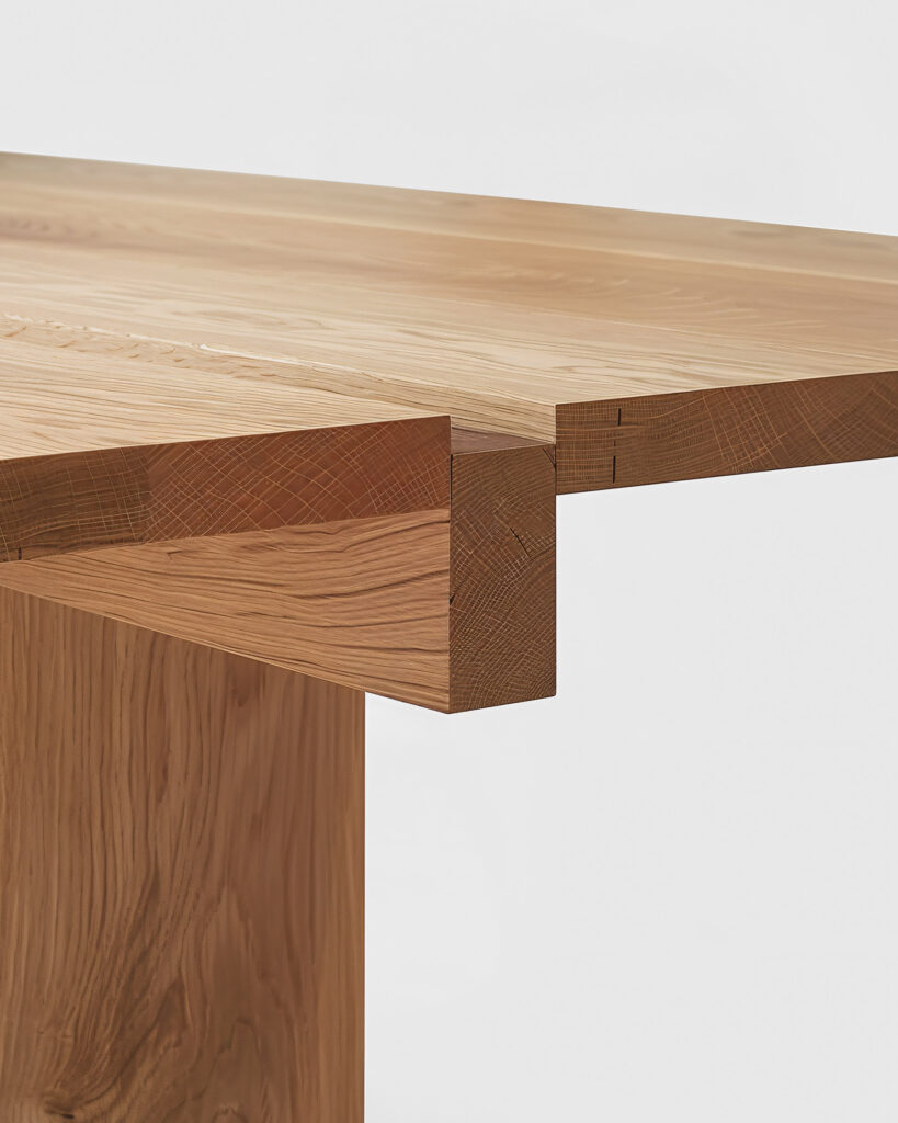 What Makes Minimalist Design? The Big Picture Or The Detail? Oak Table with Details, made with Midjourney