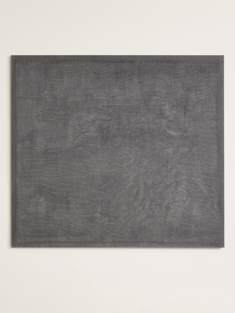 Armando Chant, Grisaille II (Dusk), 2023, Hand embroidered linen, pigment wash, 152h × 168w cm © The Artist, Images Courtesy of @Francisgallery, artwork photography by @_tobymitchell