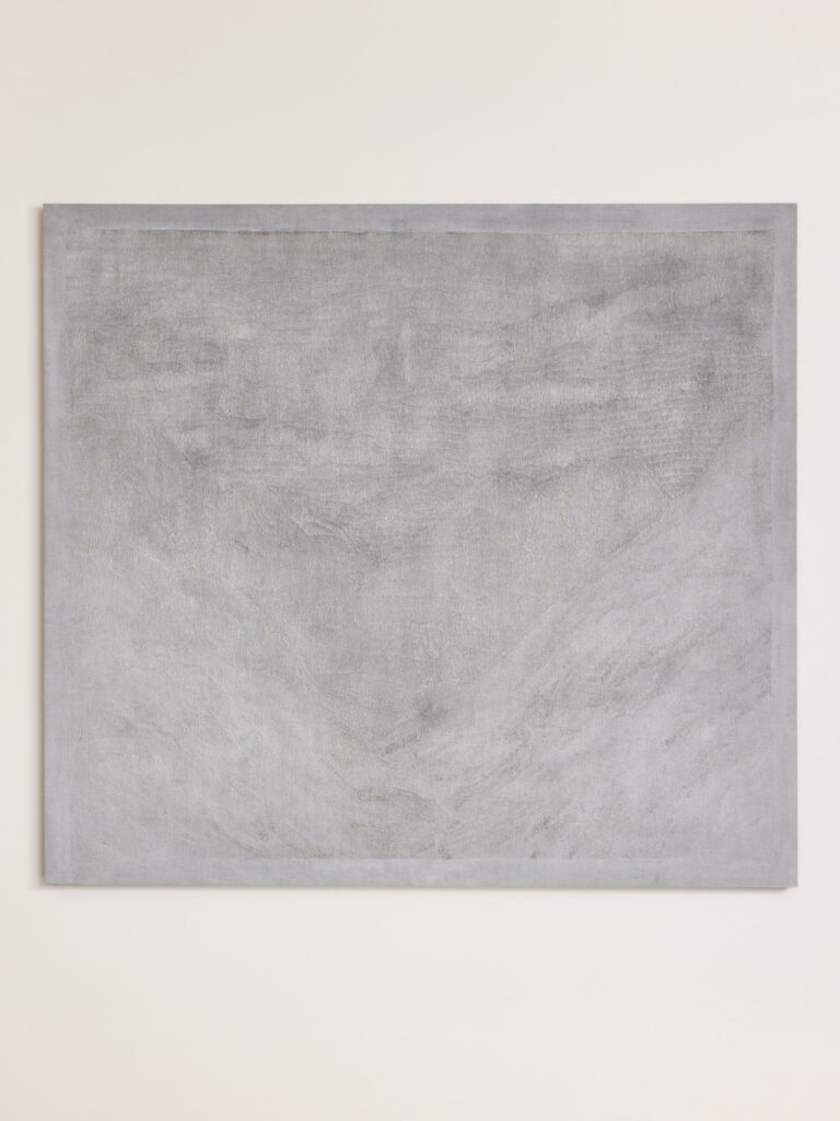 Armando Chant, Grisaille I (Dawn), 2023, Hand embroidered linen, pigment wash, 152h × 168w cm © The Artist, Images Courtesy of @Francisgallery, artwork photography by @_tobymitchell