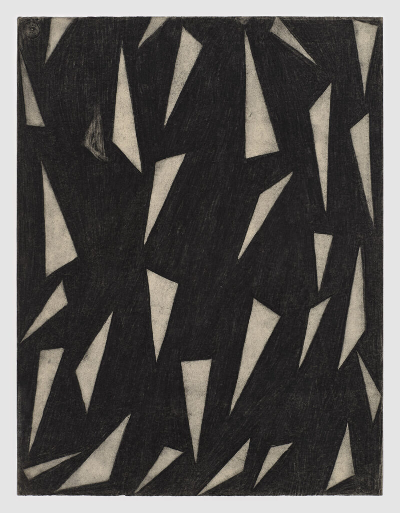 Myron Stout, Untitled, 1950, charcoal on Strathmore paper, 25 1/8 x 19 inches (63.8 x 48.3 cm), PF8234 © Courtesy the Estate of Myron Stout and Peter Freeman, Inc., New York/Paris. Photography by Justin Craun.