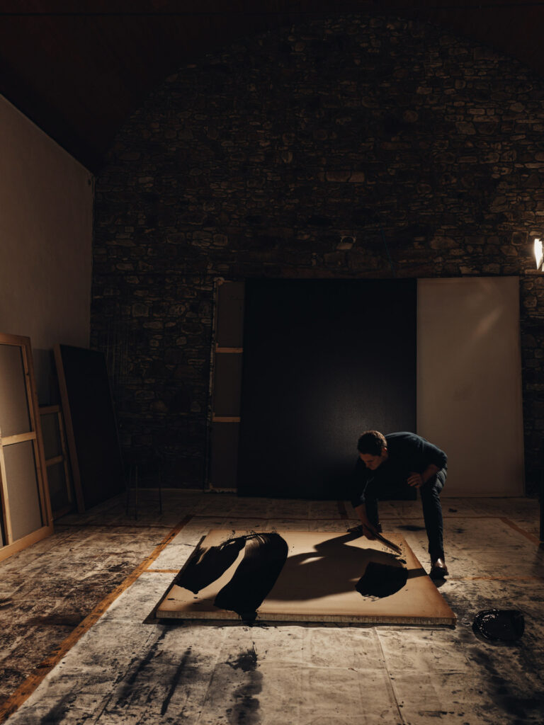 Richard Zinon In his studio, Kerégal, Brittany, France '24. © Photography by Hugo Thomassen, Courtesy Cadogan Gallery