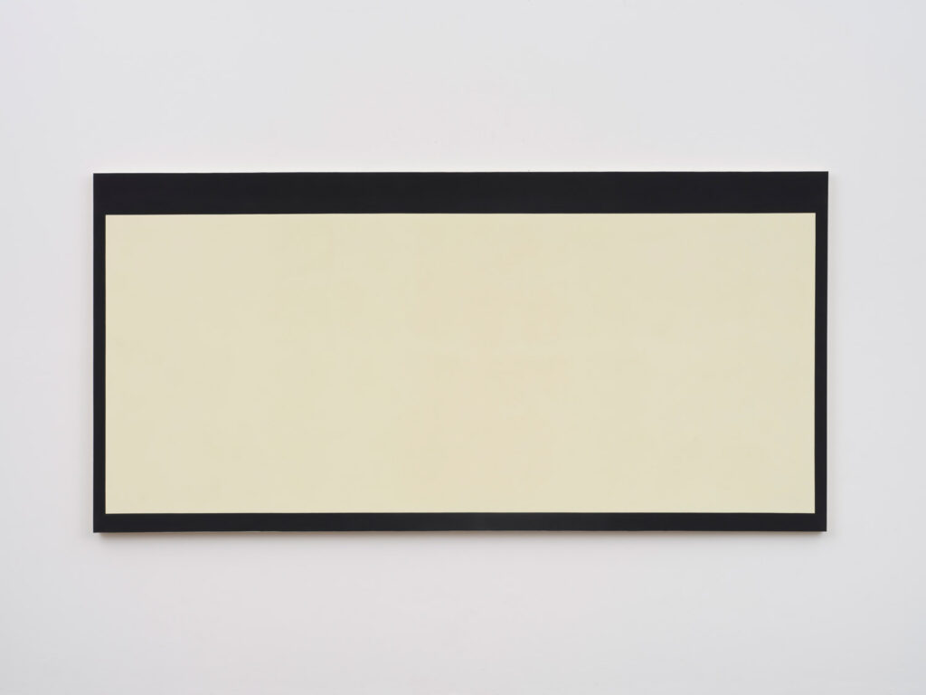 Peter Joseph, Cream Colour with Black Border (1970), Acrylic on cotton duck, 146.8 x 299.5 x 4.5 cm, 57 3/4 x 117 7/8 x 1 3/4 in © Peter Joseph, courtesy Lisson Gallery